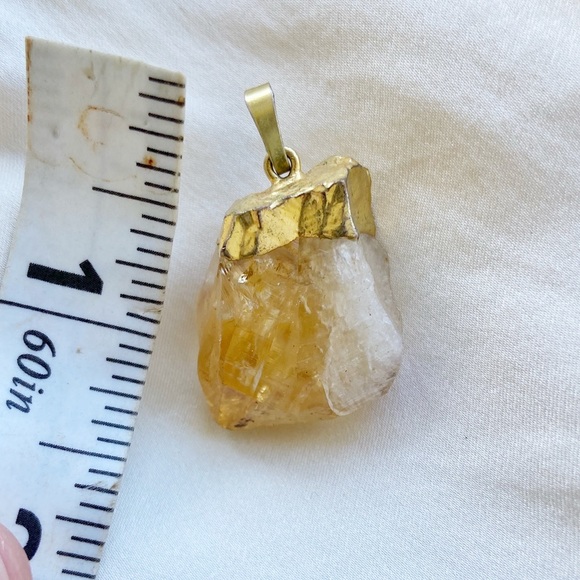 Citrine Gold Plate Dipped Raw Pendant Infractions Beauty - Picture 5 of 5